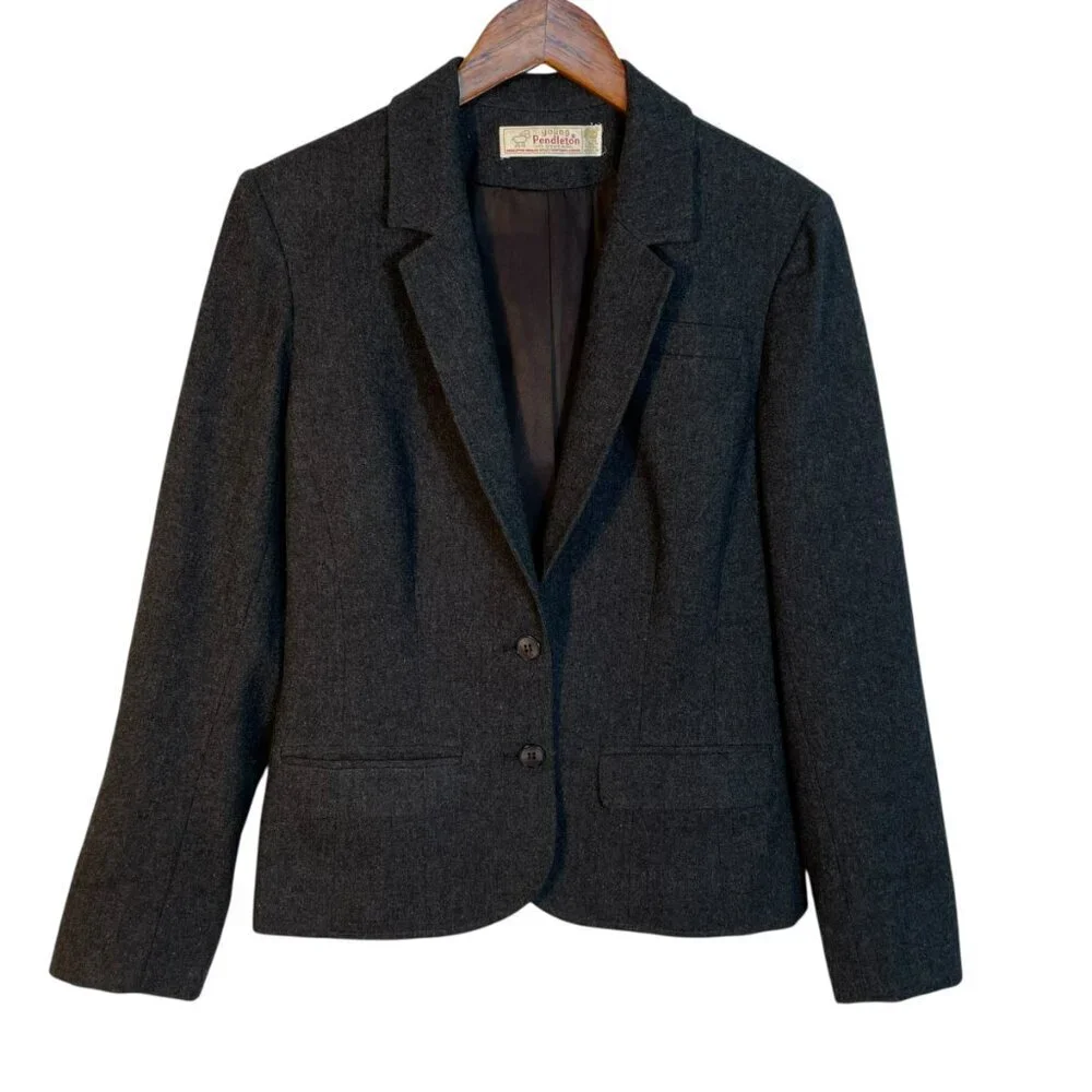Vintage Young Pendleton Wool Blazer Youth L Heritage Tailored Jacket Charcoal